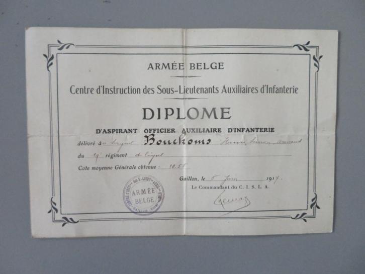 1917 Diploma Luitenanten school Infanterie Belgisch Leger, Verzamelen, Militaria | Algemeen, Landmacht, Overige typen, Verzenden