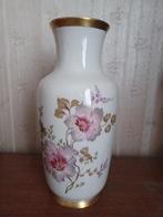 Beau vase blanc avec bord doré et imprimé floral., Maison & Meubles, Enlèvement, Utilisé, Moins de 50 cm, Blanc