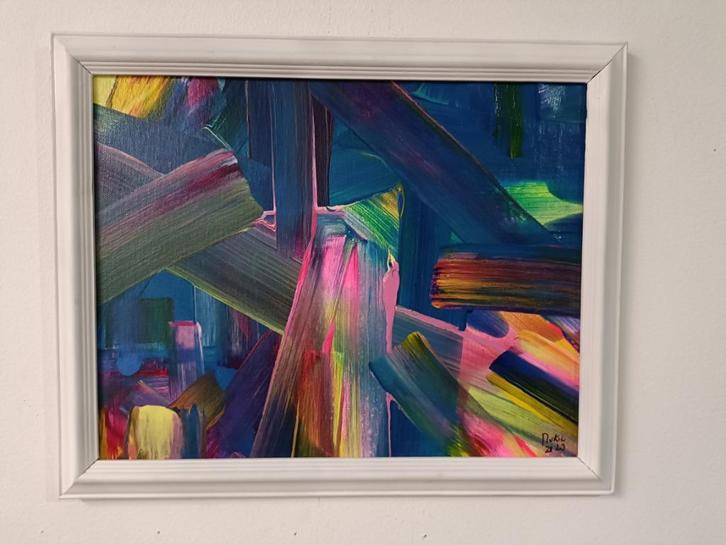 Des lignes en mouvement et leur encadrement blanc, Antiquités & Art, Art | Peinture | Abstraite, Enlèvement ou Envoi