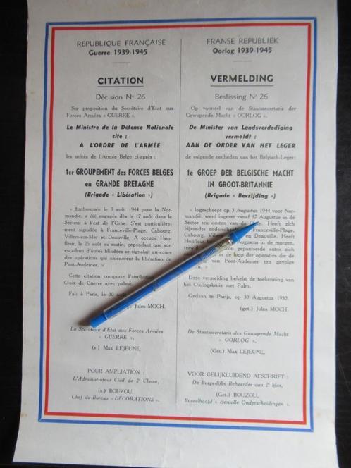 WW II - Brigade Piron - Citation française 1950, Collections, Objets militaires | Seconde Guerre mondiale, Armée de terre, Enlèvement ou Envoi