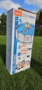 Nieuw zwembad bestway pro steel max met blauwe solar cover, Nieuw, 300 cm of meer, 200 tot 400 cm, Rond