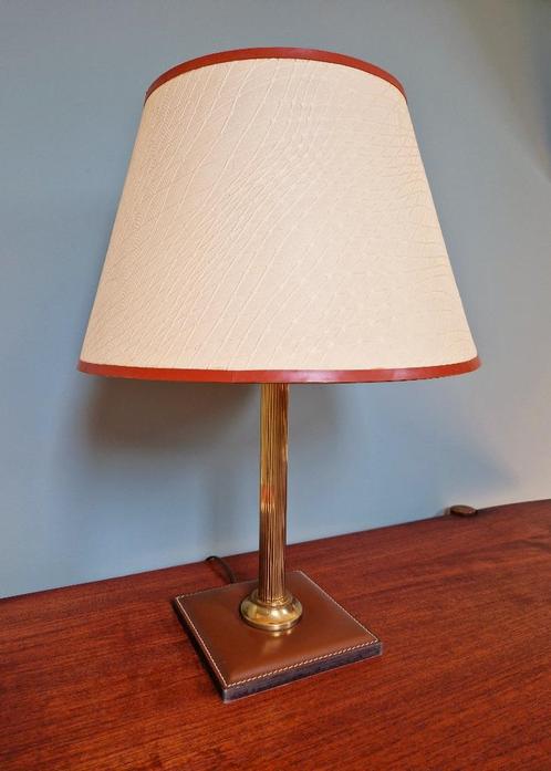Lampe de bureau en cuir marron et laiton, années 60-70, Maison & Meubles, Accessoires pour la Maison | Autre, Utilisé, Enlèvement ou Envoi