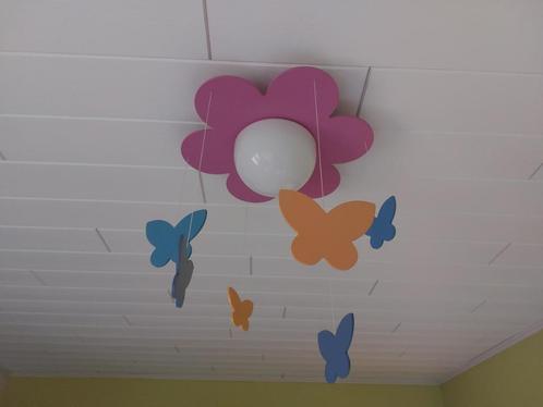 plafondlamp bloem met vlinders incl philips ledlamp, Huis en Inrichting, Lampen | Plafondlampen, Zo goed als nieuw, Glas, Hout