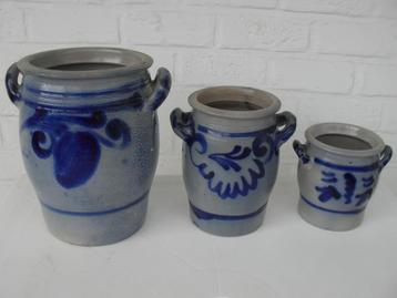 set de POTS ANCIENS EN GRES GRIS/BLEU, Intérieur, Rond, Enlèvement, Utilisé