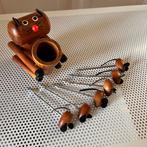 Vintage teak houder cocktailvorkjes kat hond, Antiek en Kunst, Ophalen of Verzenden