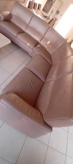 L-vormige zetel taupe, Huis en Inrichting, Ophalen, Gebruikt, Leer