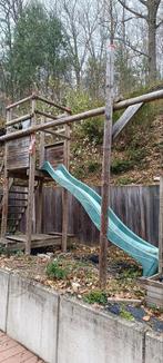 Balançoire avec tour et toboggan, cabane en bois à donner, Ophalen, Gebruikt, Glijbaan