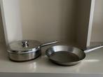 Braadpan en rechte sauteuse met deksel, 24cm, Huis en Inrichting, Inox, Gebruikt, Keramische plaat, Ophalen of Verzenden