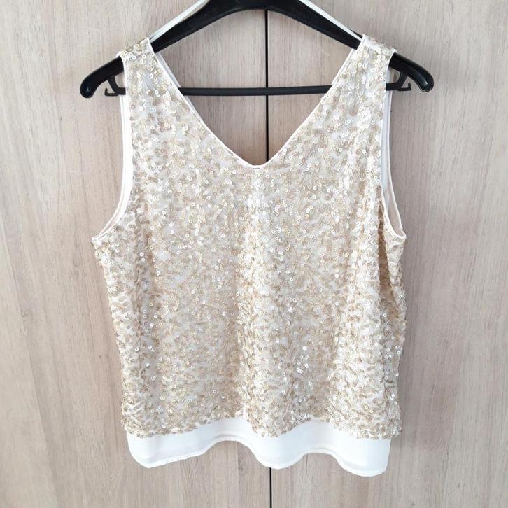 Nieuw topje Esprit met gouden pailletten., Kleding | Dames, Topjes, Nieuw, Beige, Zonder mouw, Ophalen of Verzenden