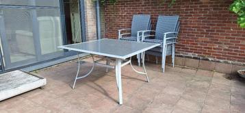 Terrastafel en 6 stoelen (alum./glas/kunststof) beschikbaar voor biedingen