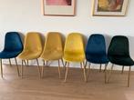 6 kleurrijke eetkamer stoelen, Huis en Inrichting, Gebruikt, Stof, Ophalen