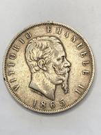 Munt zilver Italië 5 lire 1865 Vittorio Emanuele II zeldzaam, Ophalen of Verzenden, Italië, Losse munt, Zilver