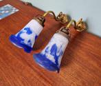 Paar wandkandelaars in verguld brons en gemarmerd glas, Antiek en Kunst, Antiek | Brons en Koper, Ophalen of Verzenden, Brons