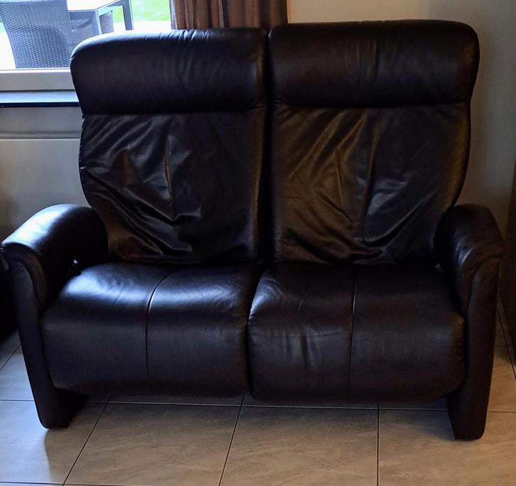 Lederen tweezit relax, Huis en Inrichting, Zetels | Zetels en Chaises Longues, Gebruikt, Tweepersoons, Minder dan 150 cm, Minder dan 75 cm