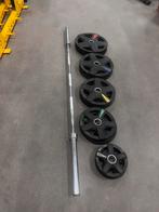 150kg Olympische Rubberen Lifemaxx Gewichten + Barbell 220cm, Sport en Fitness, Ophalen