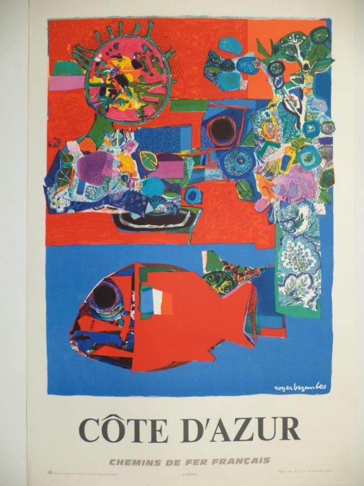 1972 Roger BEZOMBES Côte D' Azur SNCF, VTG litho affiche, Antiek en Kunst, Kunst | Litho's en Zeefdrukken, Ophalen of Verzenden