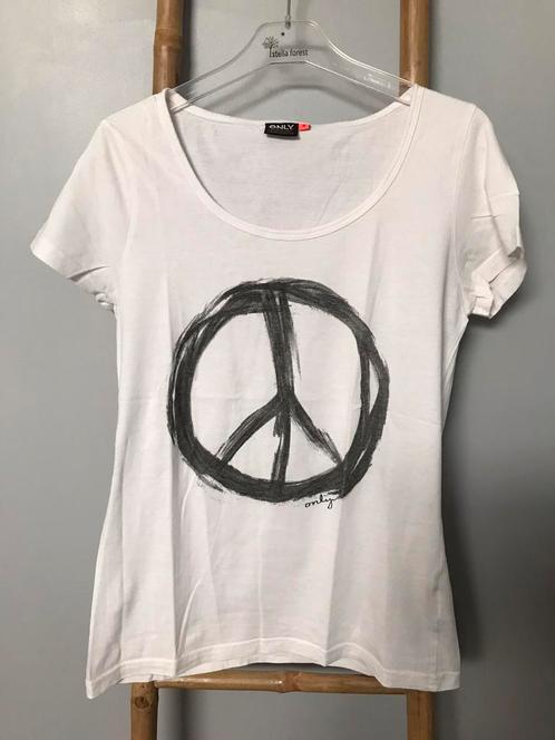 Alleen wit T-shirt met vredes- en liefdessymbool, maat M, Kleding | Dames, T-shirts, Gedragen, Maat 38/40 (M), Wit, Korte mouw