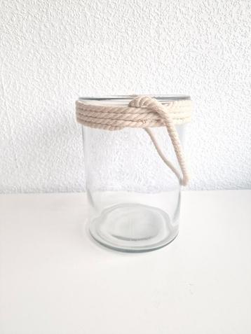 Grand pot en verre / lanterne / vase avec corde en jute beschikbaar voor biedingen