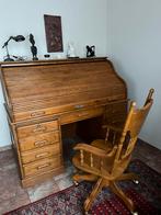Eiken bureau met rolluik evt met stoel, Enlèvement, Comme neuf, Bureau