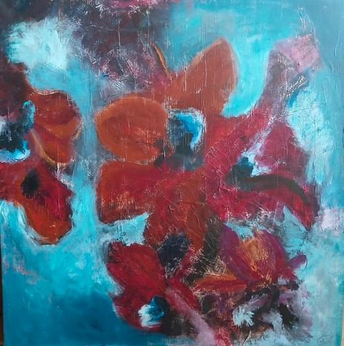 Acryl getekend (90 cm x 90 cm), Antiek en Kunst, Kunst | Schilderijen | Abstract, Ophalen
