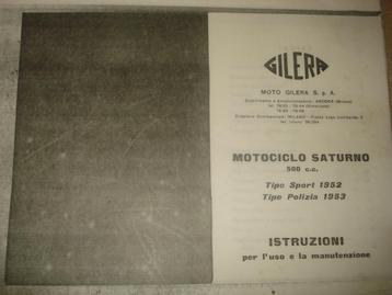 GILERA Saturno 500cc Ancien Manuel d'Instruction & Entretien, Motoren, Handleidingen en Instructieboekjes, Ophalen of Verzenden