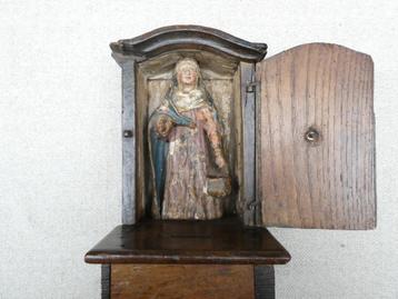 Eiken kapelletje/offerblok met "heilige Martha" in hout beschikbaar voor biedingen