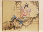 Mooie Chinese aquarel - hofdame in een prieel - 20ste eeuw, Ophalen of Verzenden