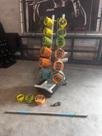 10 Reebok Body Pump Sets met Opbergrek + 8 x 10kg Gewichten, Ophalen, Gebruikt, Overige typen