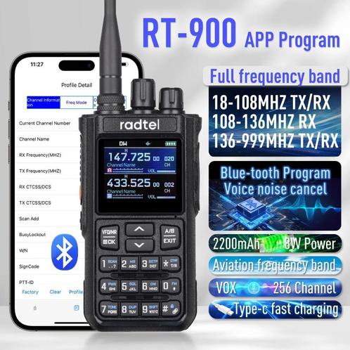 Radtel RT-900  10W Full band Ham,  met CB TX/RX, Bluetooth., Telecommunicatie, Portofoons en Walkie-talkies, Nieuw, Portofoon of Walkie-talkie