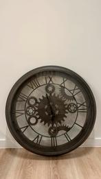 Grote Industriële Wandklok – Metaallook met Tandwielen, Huis en Inrichting, Ophalen, Zo goed als nieuw, Wandklok