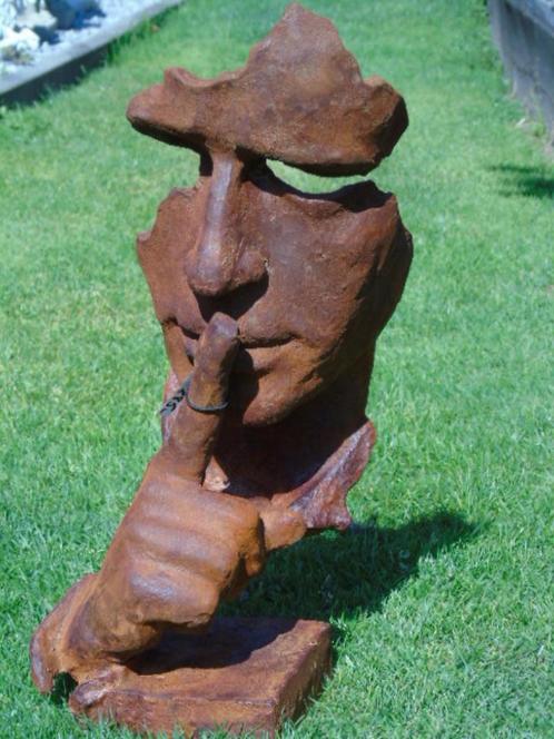 un visage XXL le silence schut en fonte patiné ... H 60 cm, Jardin & Terrasse, Statues de jardin, Neuf, Abstrait, Métal, Enlèvement ou Envoi