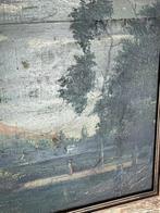 Olieverf op paneel - 19e eeuws landschap - Verdeelde panelen, Antiek en Kunst, Kunst | Schilderijen | Klassiek, Ophalen of Verzenden