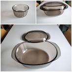 Grande cocotte + ramequin vintage verre fumé - ARCOPAL, Enlèvement ou Envoi, Utilisé, Verre