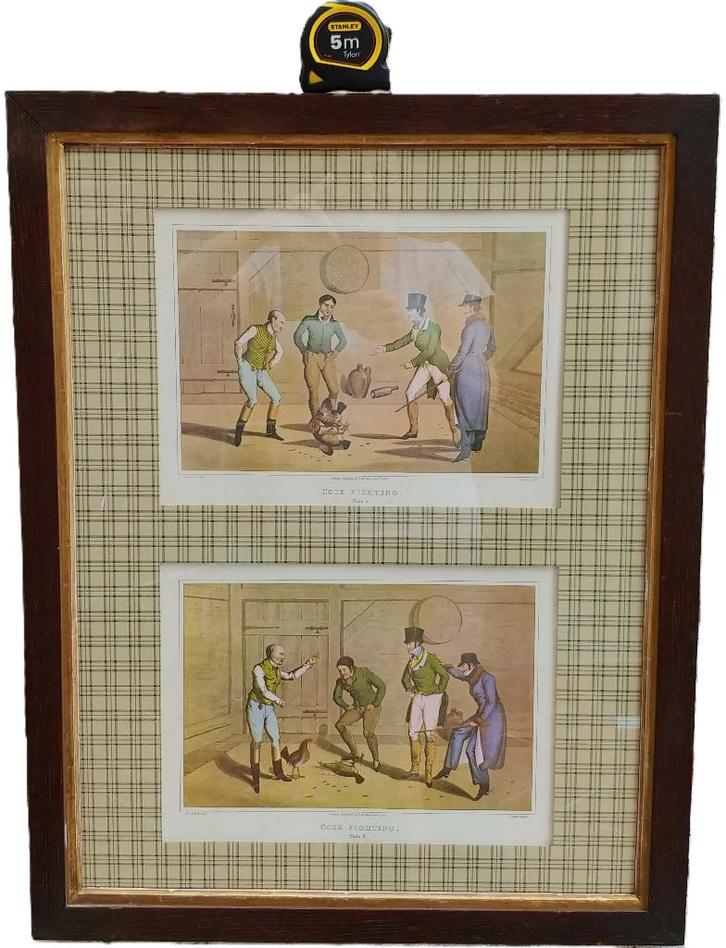 Hanengevechten Britse litho's luxueus ingelijst, Antiek en Kunst, Kunst | Litho's en Zeefdrukken, Ophalen of Verzenden