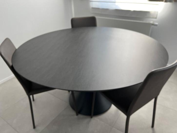 Table jardin ronde (alu noir/céramique) D. 148 x Haut. 75 cm, Jardin & Terrasse, Tables de jardin, Neuf, Rond, Aluminium, Enlèvement