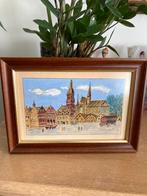 Prachtige vintage tekening van een stadsplein, Ophalen of Verzenden