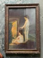 pastel Enfants devant une cheminée, Antiquités & Art, Enlèvement