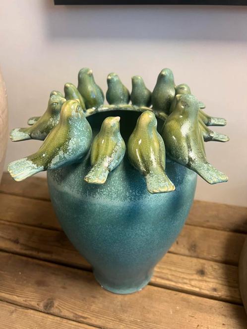 Vogeltjes vaas, Huis en Inrichting, Woonaccessoires | Vazen, Nieuw, Blauw, Minder dan 50 cm, Aardewerk of Porselein, Ophalen