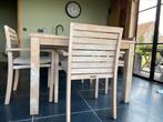Teaken tuinset (tafel 140 cm + 4 stoelen incl. kussens), Jardin & Terrasse, Chaises de jardin, Utilisé, Enlèvement ou Envoi, Bois de teck