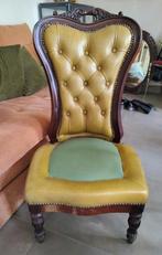 Antieke stoel , leder en hout., Antiek en Kunst, Ophalen