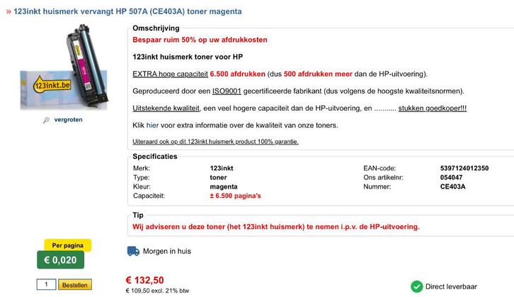 HP507A magenta toner, Computers en Software, Printerbenodigdheden, Nieuw, Toner, Ophalen