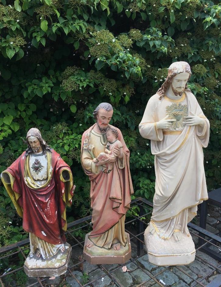 Antieke Heilig Hartbeelden en Sint Joseph beeld, religieus, Antiek en Kunst, Antiek | Religieuze voorwerpen, Ophalen