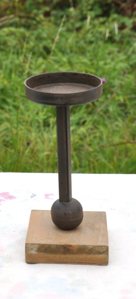 bougeoir en metal et bois pied carré, Ophalen of Verzenden, Zo goed als nieuw, Hout, Kaars