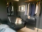 Zwart leder fauteuil , tweezit, love Seat, Huis en Inrichting, Ophalen, Gentleman chic , tijdloos, mancave, bureau, Zo goed als nieuw