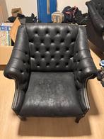 2 chesterfield fauteuils in zwart softleer, Huis en Inrichting, Ophalen, Chesterfield, Zo goed als nieuw, 75 tot 100 cm