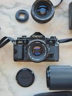 Canon A-1 met lenzen van 50 mm, 28 mm en 70-210 mm (getest o, Audio, Tv en Foto, Fotocamera's Analoog, Ophalen of Verzenden, Gebruikt
