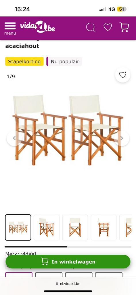 7 nieuwe tuinstoelen, Tuin en Terras, Tuinsets en Loungesets, Zo goed als nieuw, Hardhout, Ophalen