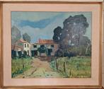 Tableau peinture de maison avec toit tuiles huile toile HST, Antiquités & Art, Enlèvement