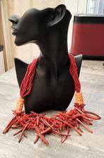 Prachtige retro Nepalese ketting met been en bamboekoraal, Ophalen of Verzenden