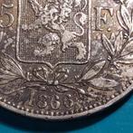 België 5 frank zilver Leopold II 1866 - met punt en rare 6, Postzegels en Munten, Munten | België, Zilver, Ophalen of Verzenden